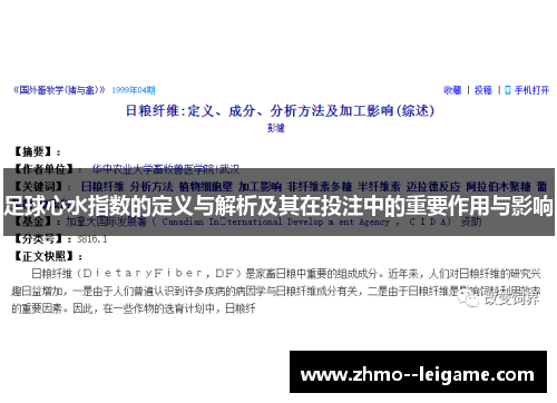 足球心水指数的定义与解析及其在投注中的重要作用与影响